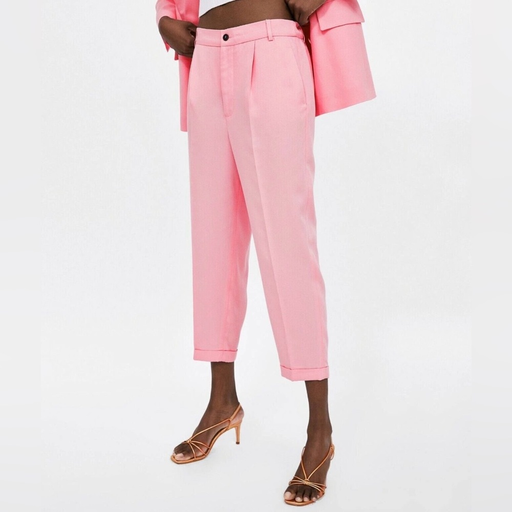 Zara Pink Cropped Tailored Pants